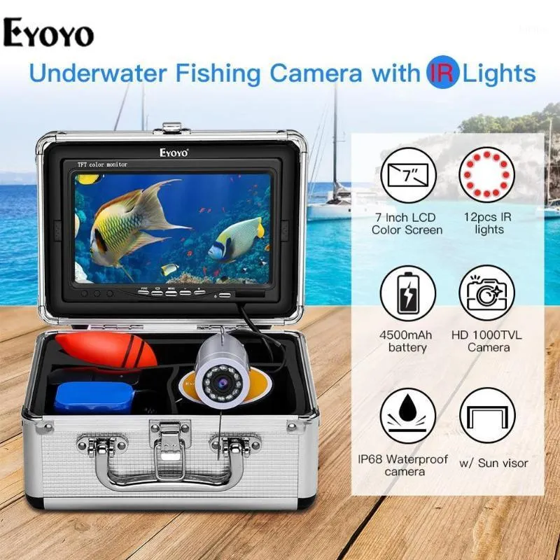 Fish Finder Eyoyo EF07 Luce infrarossa Subacquea Macchina Fotografica di Pesca 7 "Schermo a Colori 1000TVL Impermeabile IR Per Lago Barca Mare Ghiaccio