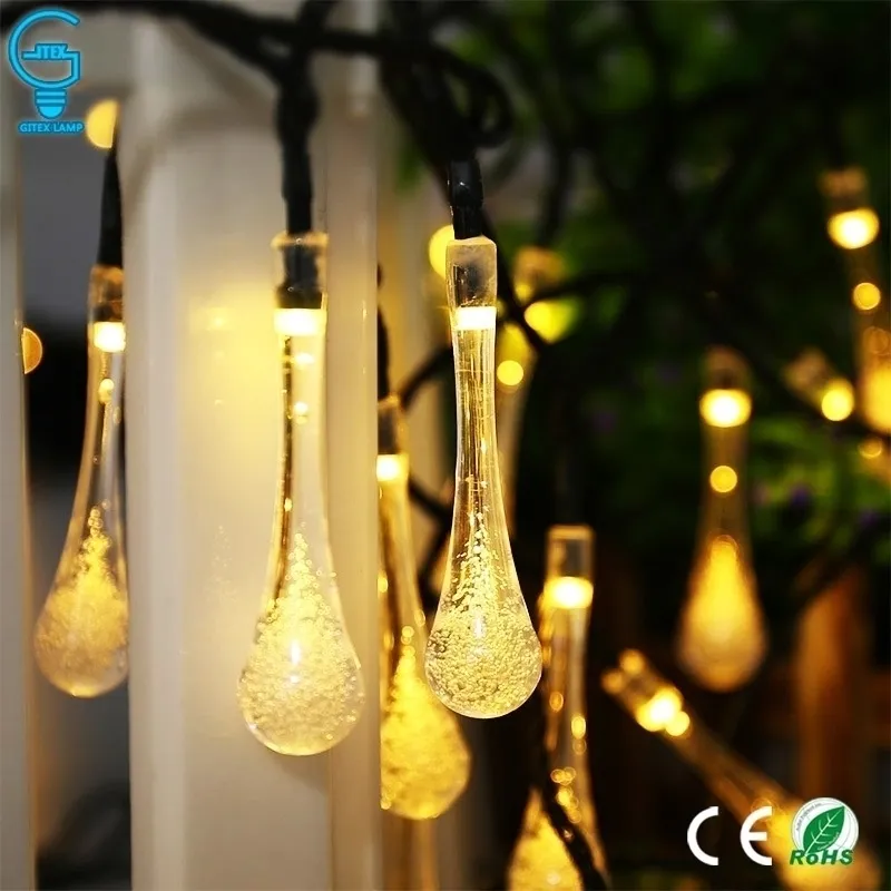 Stringa luminosa solare 30 LED impermeabile goccia d'acqua Fata giardino esterno Decorazione festa di Natale s Y200603