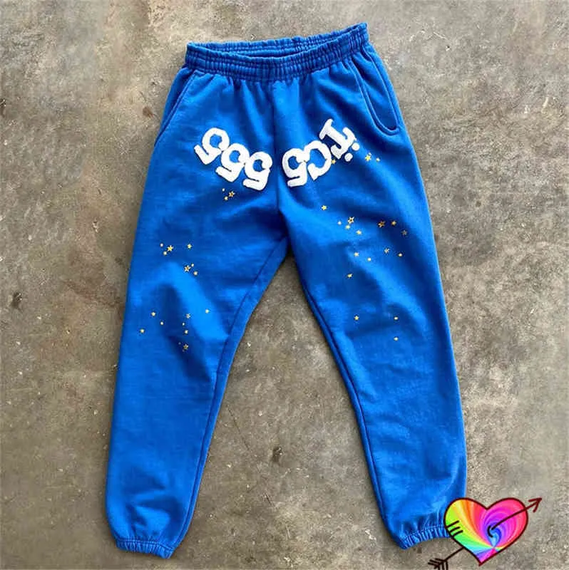 2022 Blue Sp5der Sweatpants Men Women White Foam Print Young Thug Spider  Pants Drawstring Pocket 555555 Pants T220803