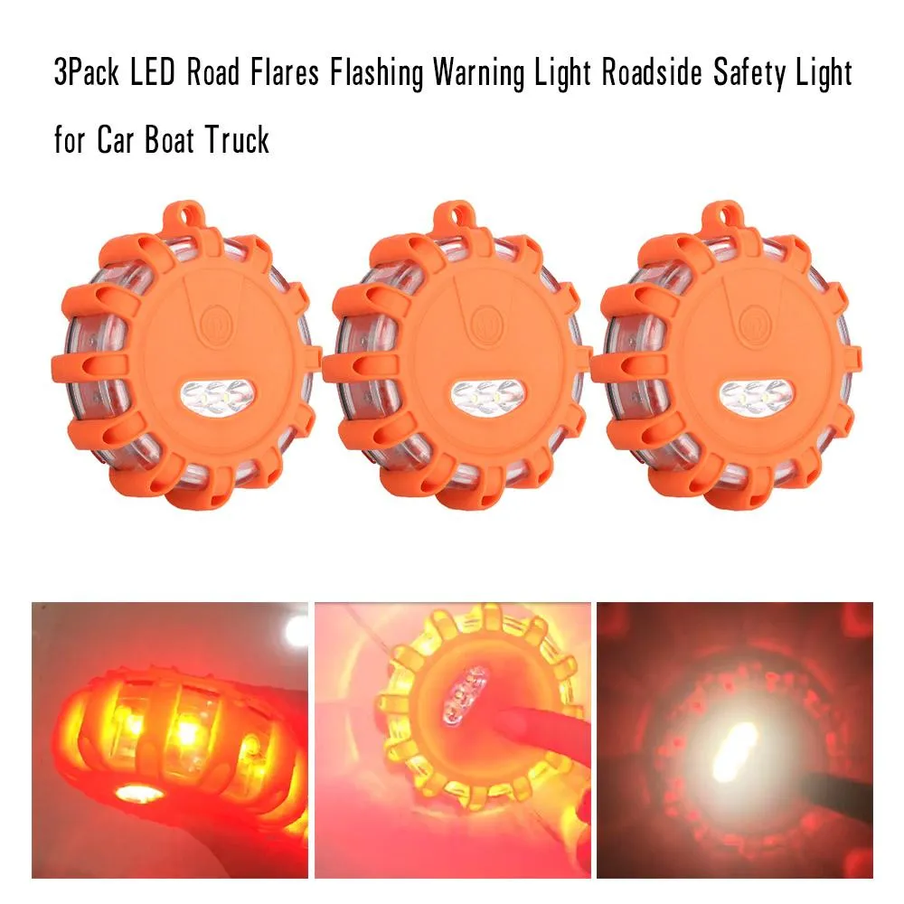 3Pack LED Road Flares Flashing Warning Light Roadside Safety Light for Car Boat Truck