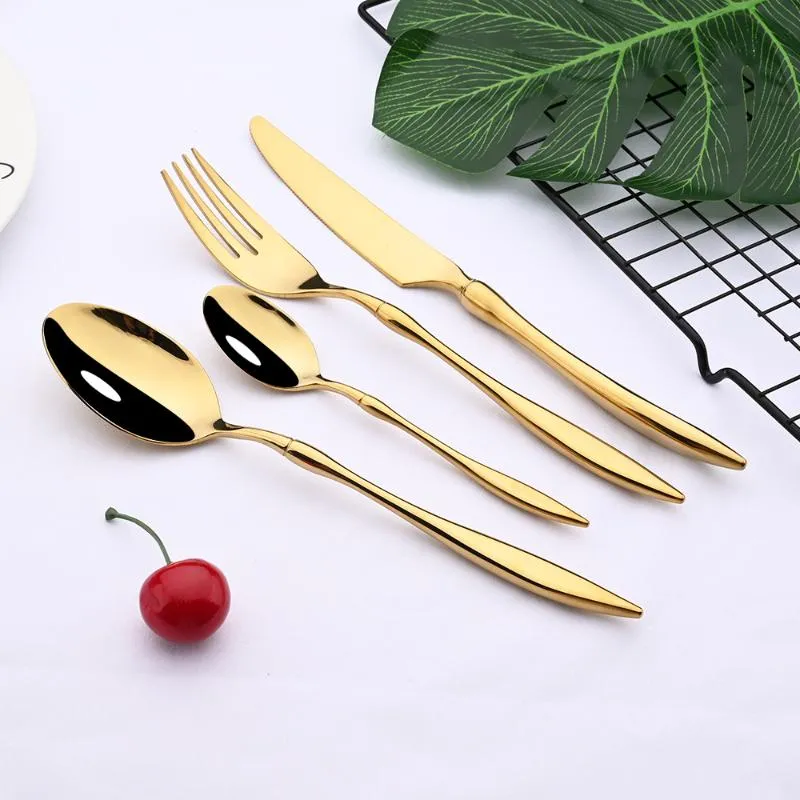 Sofra Takımı Setleri Yemek Takımı Çatal Teşhis Seti Ayna Altın 304 Paslanmaz Çelik Kraliyet Kaşık Çatal Bıçak Mutfak Batı Yemek Takımı Hediye Flatware