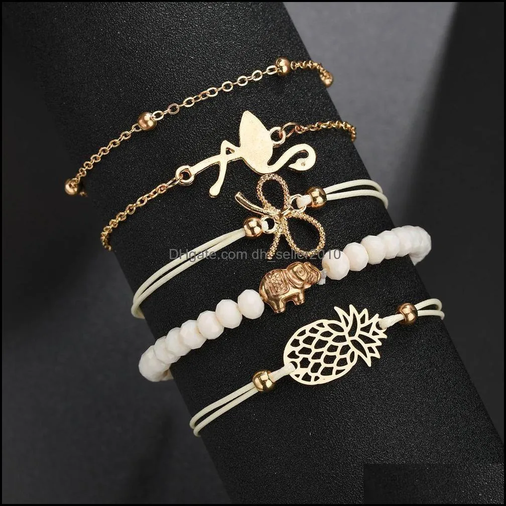 multilayer bracelet pineapple bow bead charm bracelet five-piece suit bracelets sets