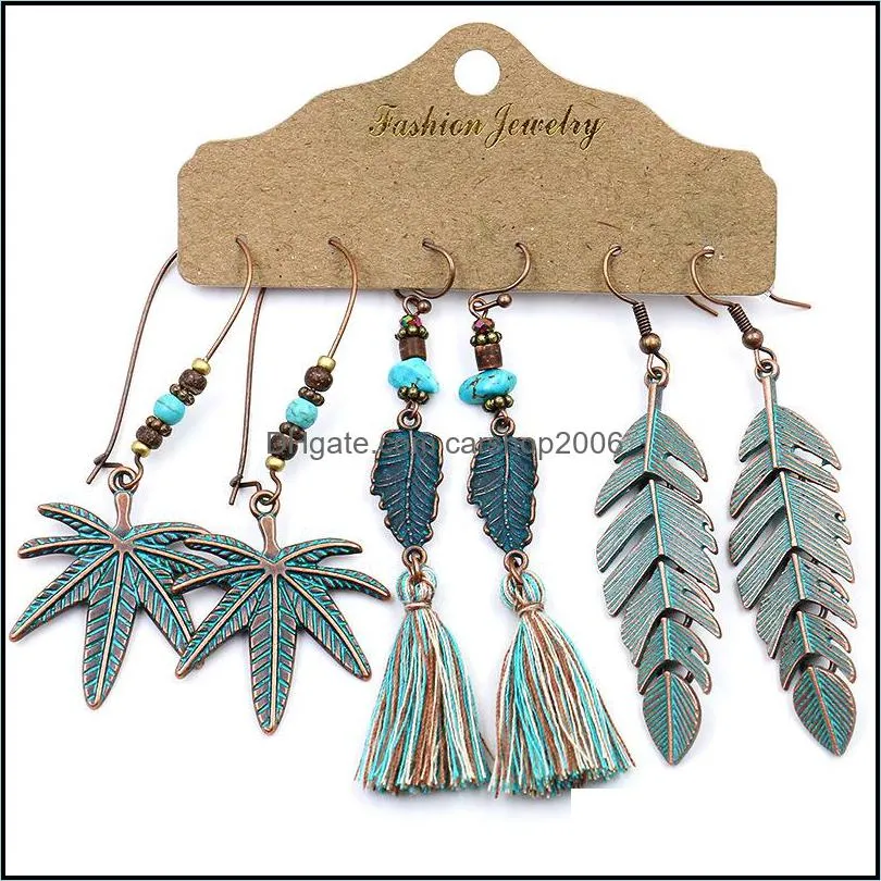 handmade drop dangle earrings set for women metal bohemian wood beads earring fashion retro ethnic stud jewelry c345fz