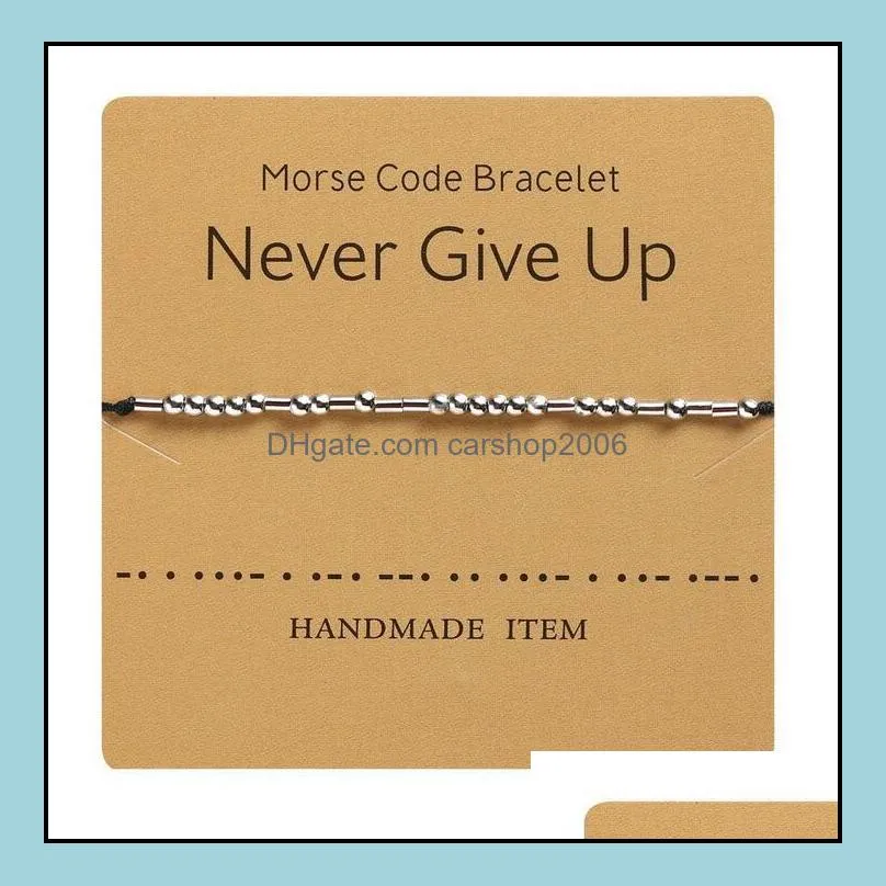 Handmade Morse Code Bracelet Beads Adjustable Black String Charm Bracelets With I Love You Lettering Cardboard Creative Jewelry For Friend