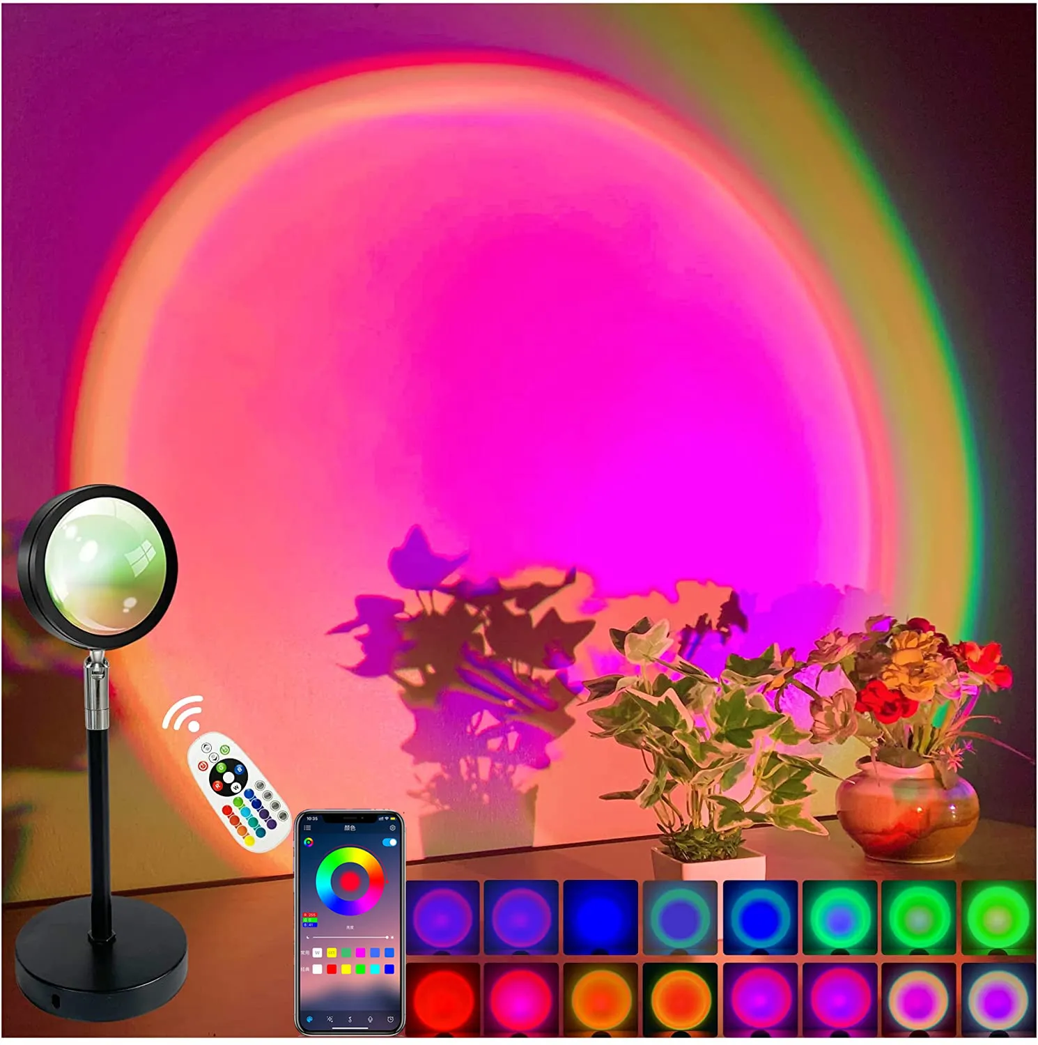 Lampe de projecteur de coucher de soleil d'arc-en-ciel de lumière de nuit de Bluetooth intelligente pour la maison café décoration murale atmosphère lampe de Table