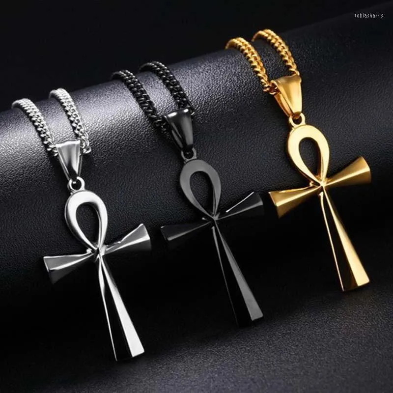 Pingente Colares Religião egípcia Ankh Crucifix Pingents Símbolo de aço inoxidável da vida Cross Jewelry Gifts