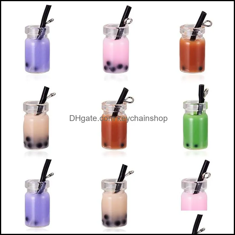 Charms Jewelry Findings Components Creative Resin Pearl Milk Tea Bubble Fruit Juice Cup Bottle Pendant For Jewelr Dhszz