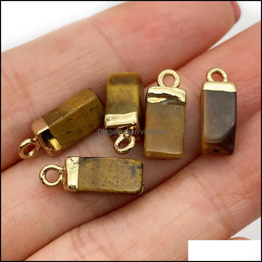 6x15mm natural crystal stone charms rectangle turquoise rose quartz pendants gold edge trendy for necklace earrings jewelry vipjewel