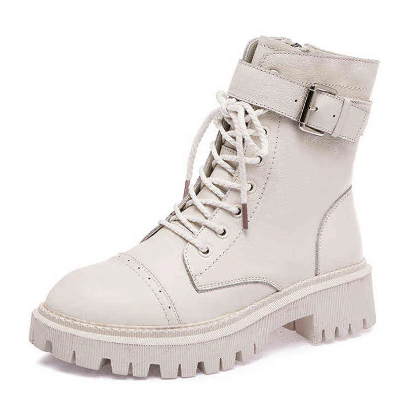 Bottes en cuir authentiques pour les femmes 2022 Luxury Boot de cheville Femme Chaussures de créateur de caoutchouc Madies Zip Combat Platform Tales Bottises Y220817