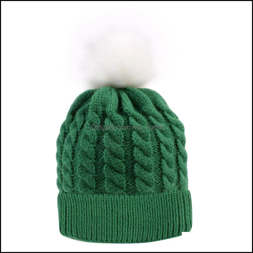 15659 new winter christmas children knitted hat baby warm hat faux fur ball kids hats