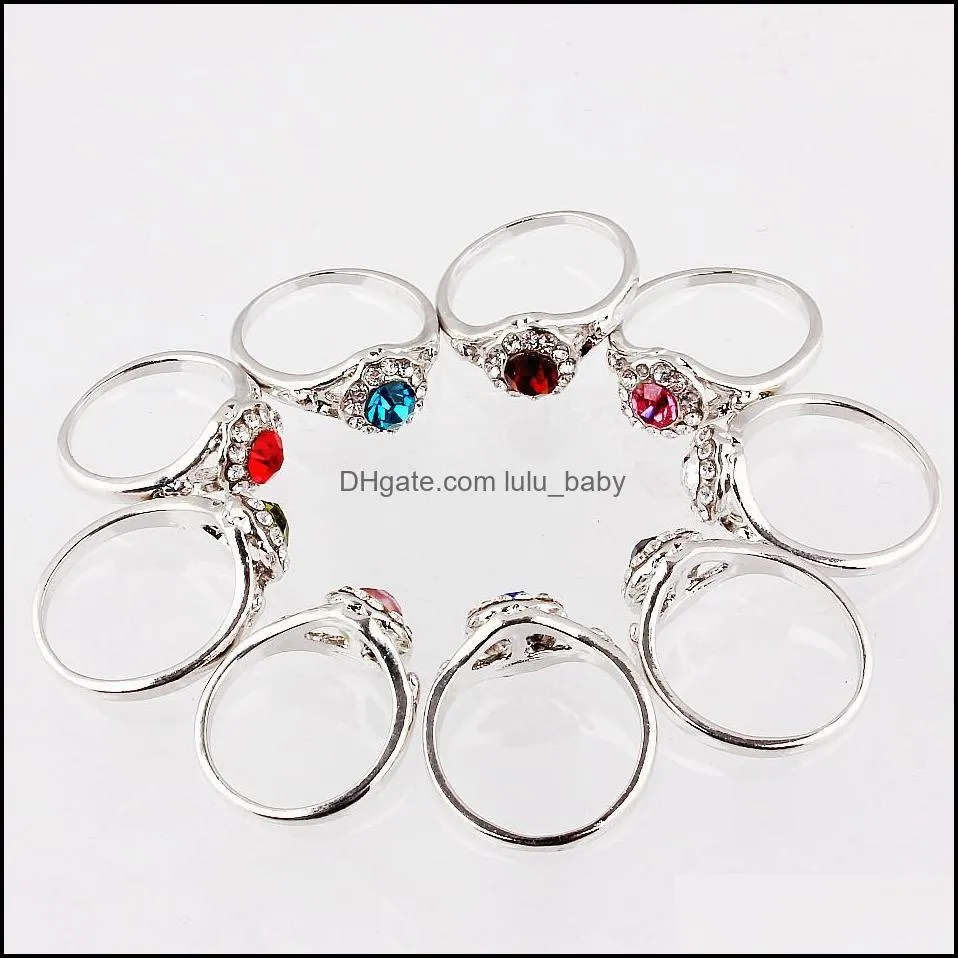 50pcs fashion alloy silver rings cute colorful rhinestone finger ring jewelry for men women gifts couple