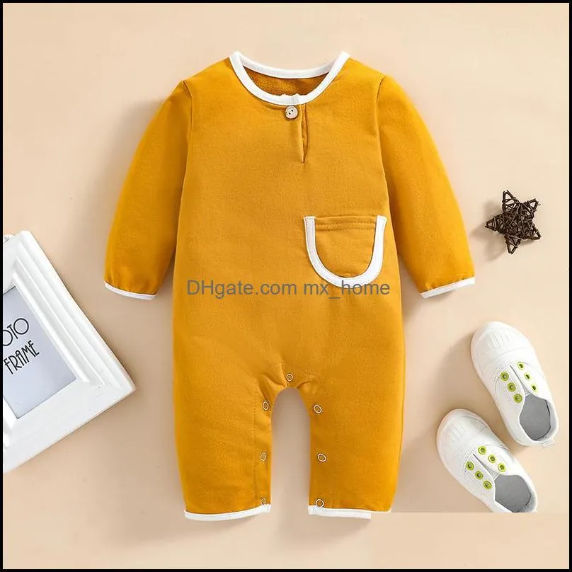 kids rompers girls boys pocket romper infant toddler solid color jumpsuits spring autumn fashion baby climbing clothes z5291