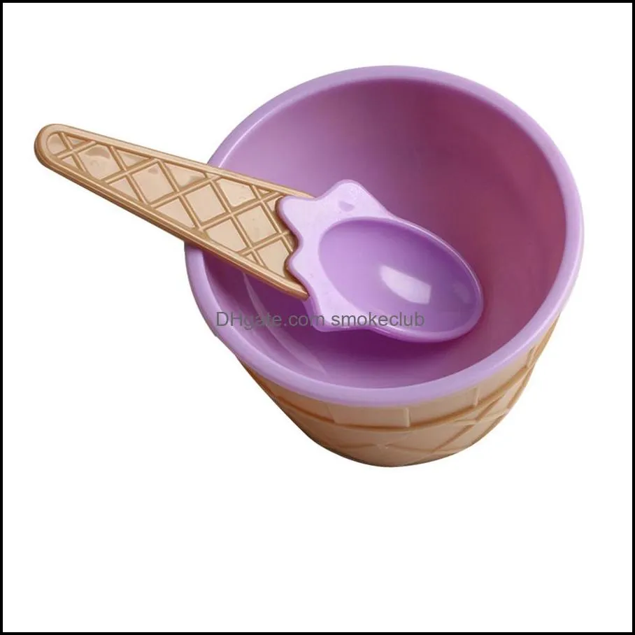 New 1Set Kids Ice Cream Bowl Spoon Set Durable Children Gifts Lovely Dessert Bowl DIY Tools