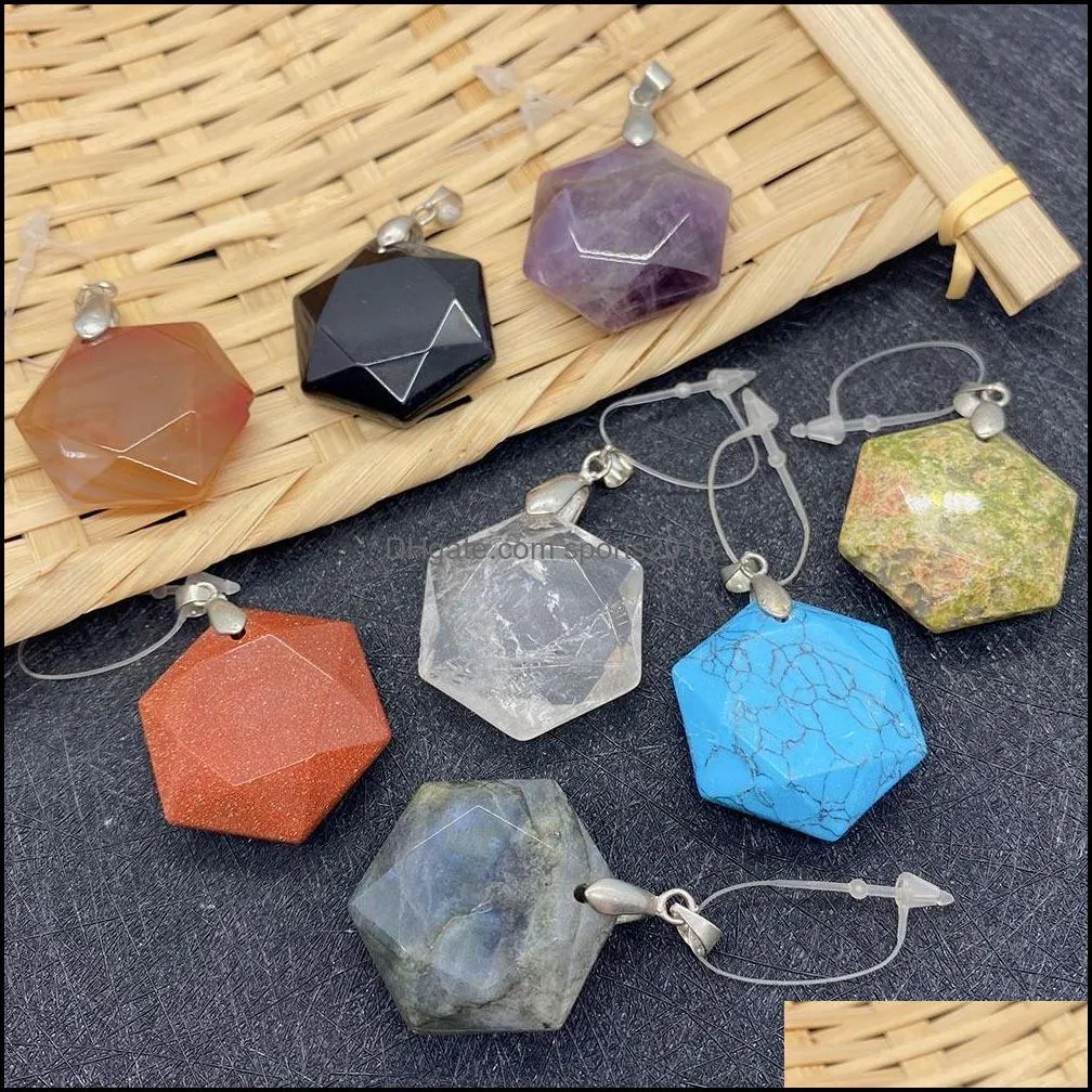 natural crystal quartz stone charms 25mm hexagon pendants trendy for necklace earrings jewelry making wholesal sports2010