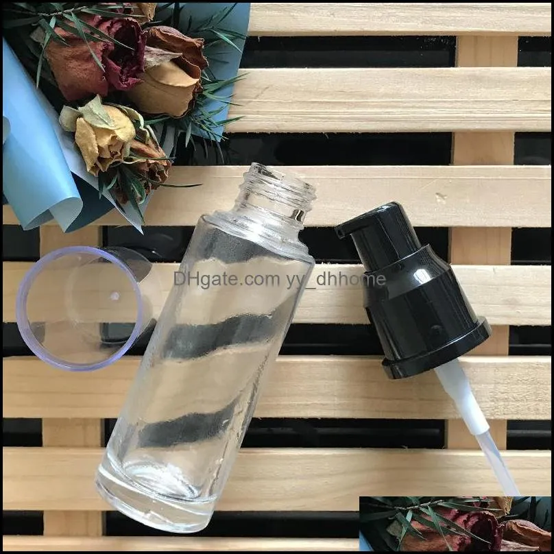 30ml 1 oz Clear Glass Lotion Pump Bottles with Black Press Pump-Head Empty Cosmetic Sample Container for Emulsion Face Cream Shampoo