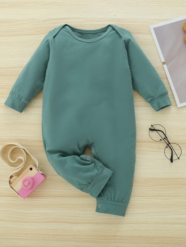 Babyjongen effen lange mouwen jumpsuit ze