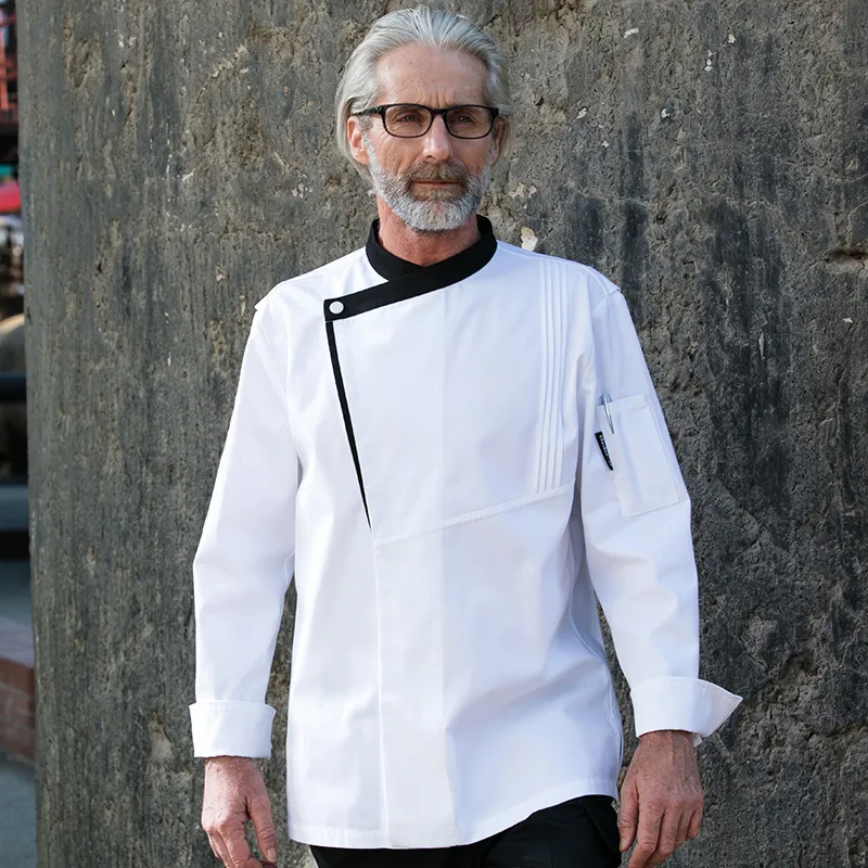 2022 Fashion Men Shirts Chef Shirt Lange Mouwen Executive Chef Uniforms Catering Cook Uniform gemakkelijk te wassen voor restaurant Bakery Bar Cafe Kitchen Coats