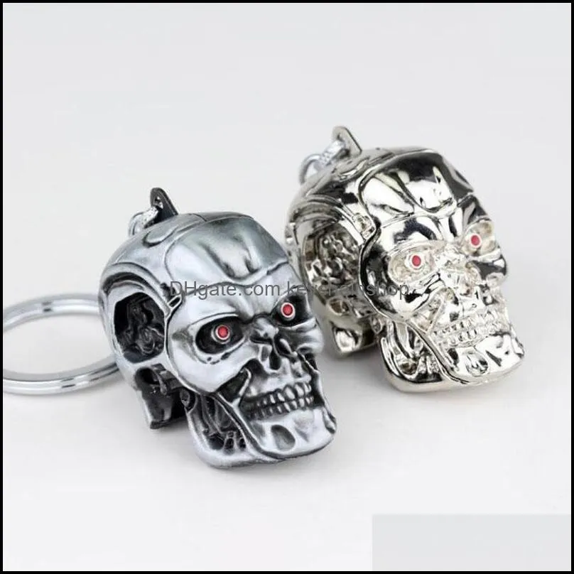 10pcs/Lot Fashion Keyrings Jewelry Silver Pendant Movie Terminator Skeleton Mask Keychain Skull Key Ring for Men Car Key Chain