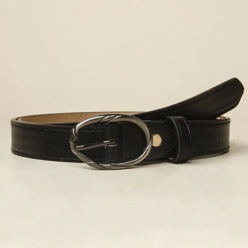 Bälten mode Simple Belt Män och kvinnor oval snidad stift spänne läder för bronsstudent svarta retro lyxbälten