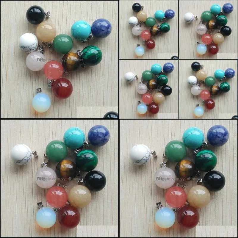 14mm round ball assorted mixed natural stone charms teardrop crystal pendants for necklace accessories jewelry making