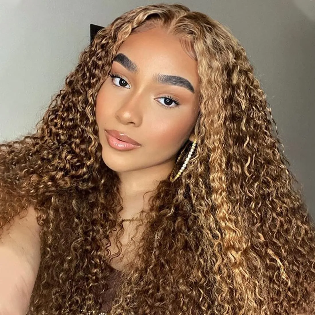 Highlight Curly Wave Lace Front Human Hair Wigs for Black Women Brazilian Virgin Remy Ombre Brown Honey Blonde Color 13x4x1 T Part Lace Wig 150%