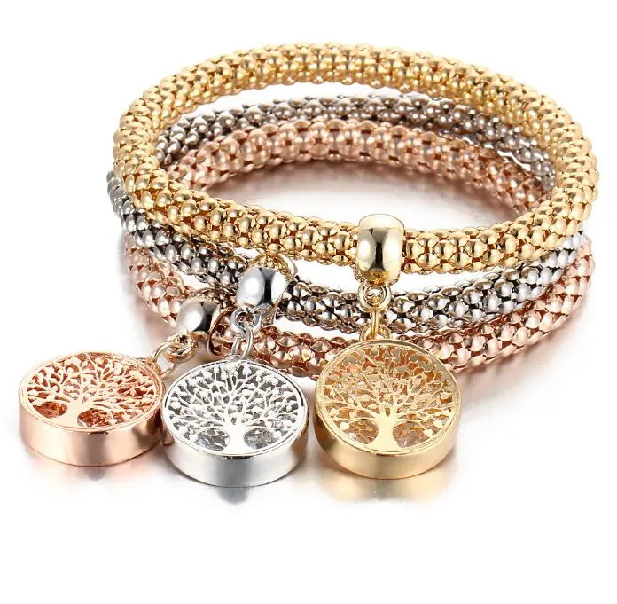 3 pezzi/set braccialetto di cristallo elastico di moda diamante cuore corona albero della vita braccialetti con ciondoli farfalla set di polsini