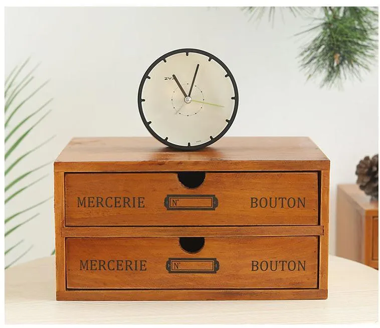 Vintage Wooden Box Storage Drawer Wooden Chest Of Drawers Jewelry Cosmetics  Organizer Office Home Decoration Desktop