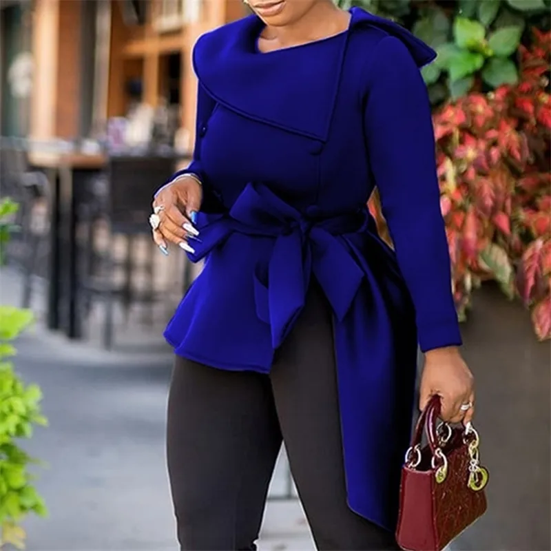 Sonbahar Afrikalı kadın bluz üstleri kış düzensiz gömlek o boyun ofis bayanlar iş giyecek zarif siyah asimetrik üstler 210401