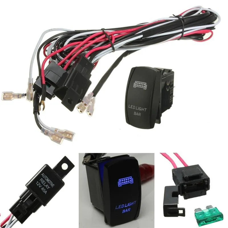 300W Fuse 40A Rocker Switch Work LED Light Lamp Bar Wiring Cable Harness Kit Relay ON/OF