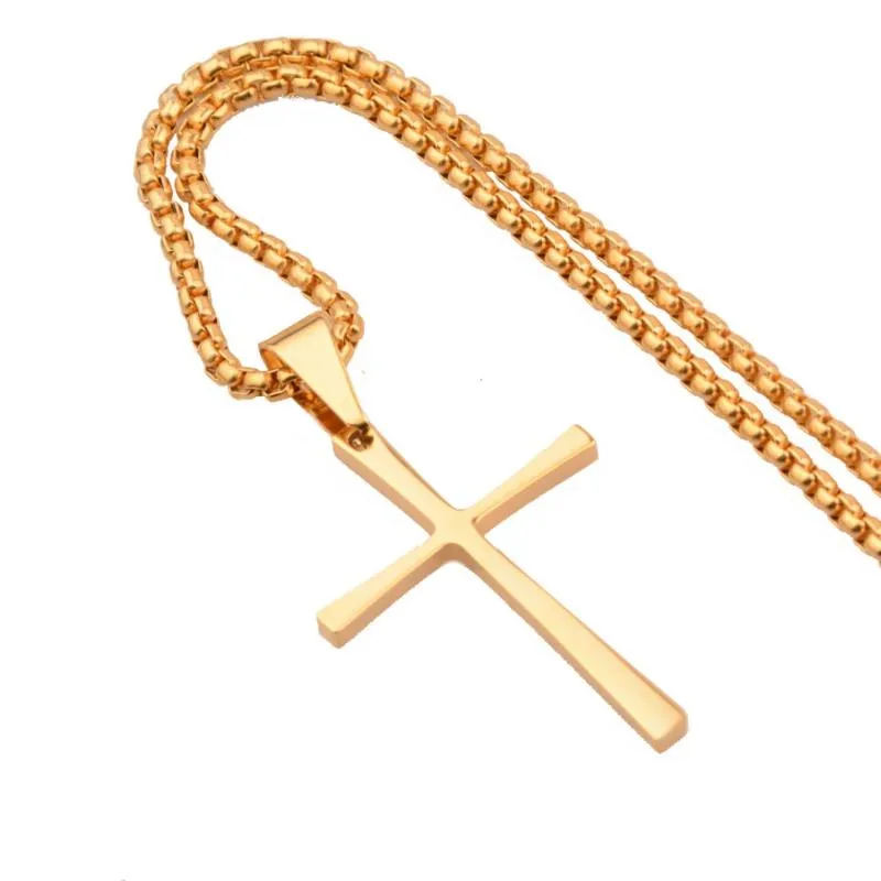 Pendant Necklaces Wholesale Mens Womens Cross Prayer Stainless Steel Gold Necklace Fashion Jewelry Gifts Free Box Chain 24" Xmas GiftPe