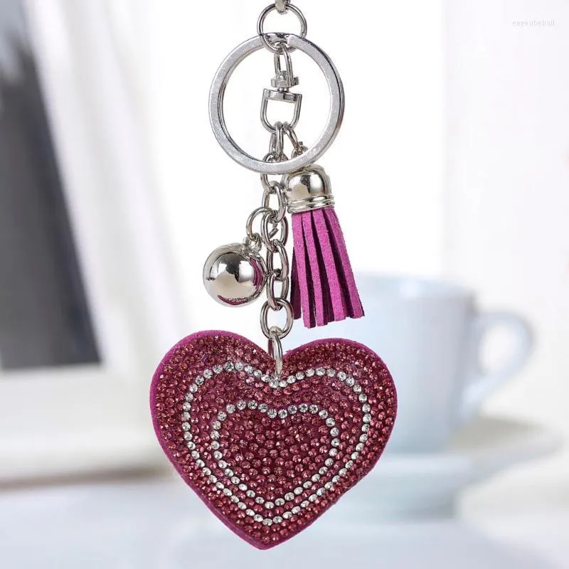 Keychains Heart Keychain Leather Tassel Gold Key Holder Metal Crystal Chain Keyring Charm Bag Auto Pendant Gift Wholesale Price Enek22