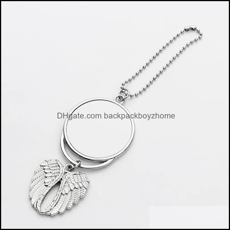 sublimation blank necklace with chain aluminum silver angel wings car charm photo custom decoration ornaments blanks double sided