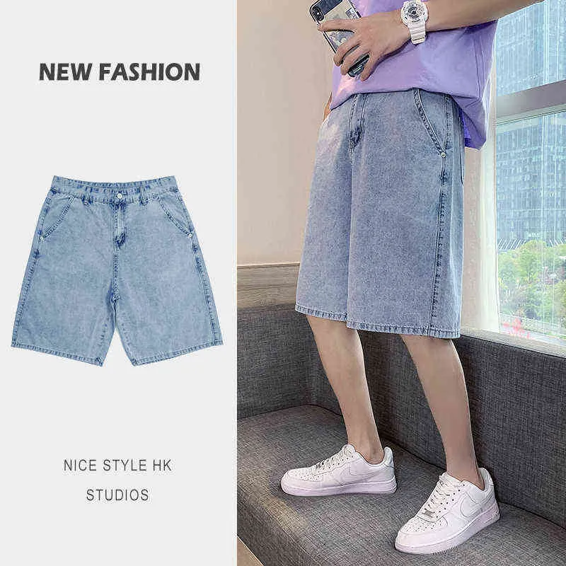 Herr shorts manliga kvinnor samma koreanska stil rak denim fempunkt byxor avslappnade korta jeans dagliga vilda par modeller g0104