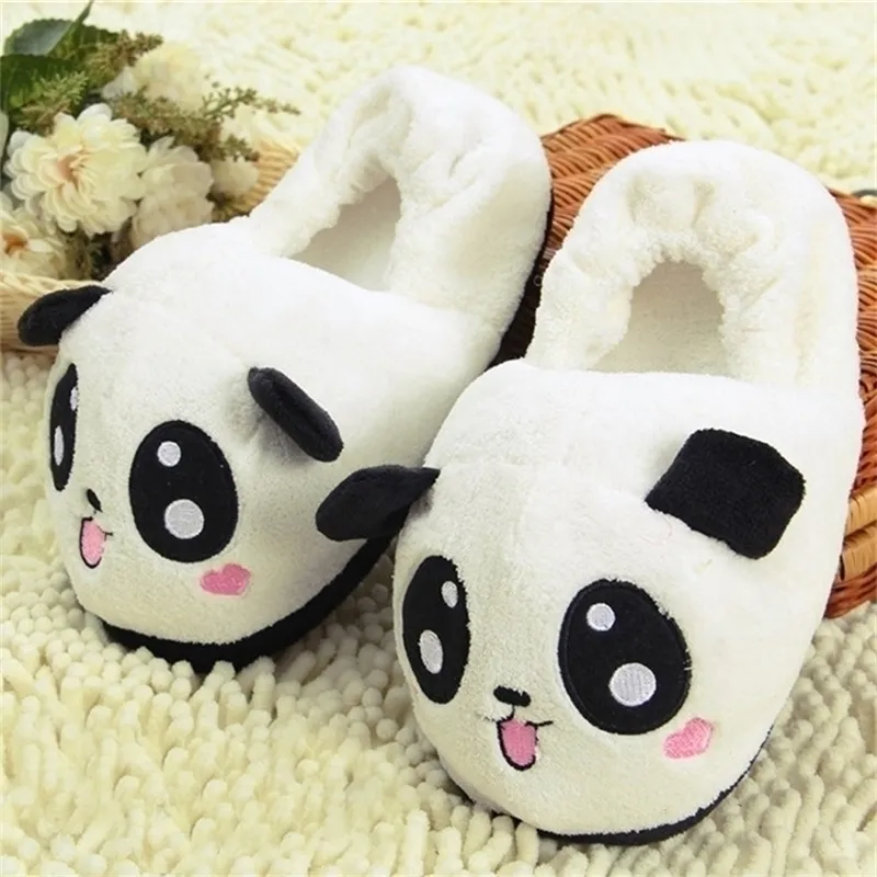 1 paire mignon drôle panda oeil pantoufles belle bande dessinée intérieure maison chaussures souples taille unique Y201026