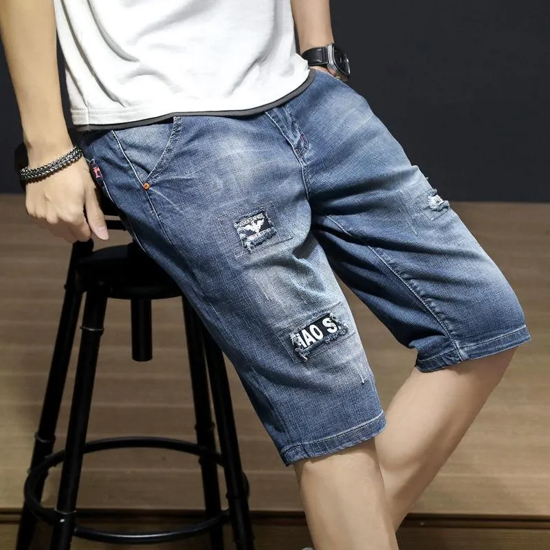 Herren Shorts Sommer Dünn Ripped Denim Jugend Trend Slim Stretch Blau Herren Hosen Kleidung HosenHerren