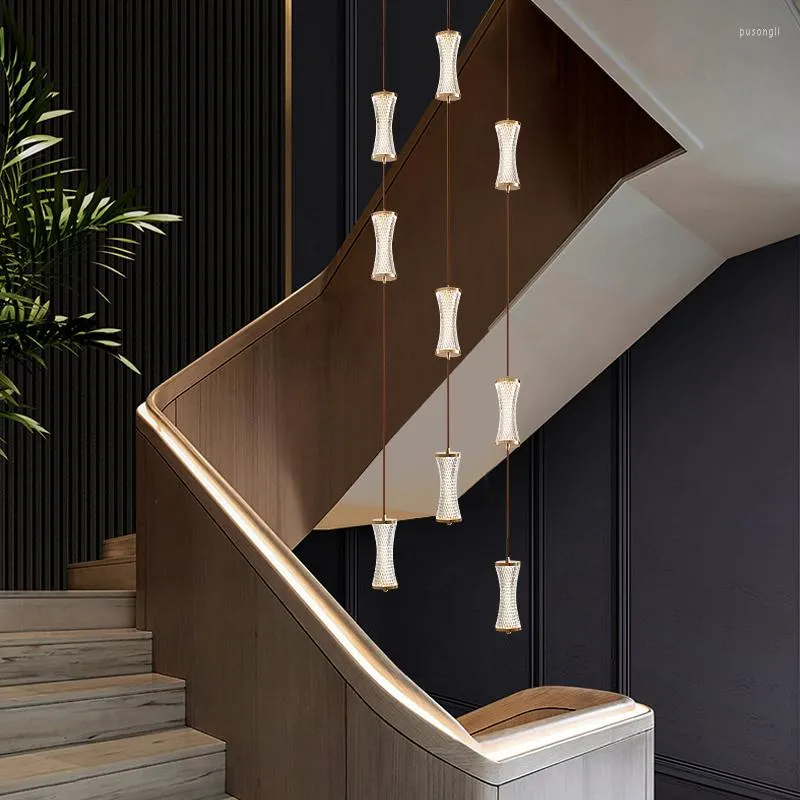 Hänglampor trappa lång ljuskrona nordisk modern avancerad el lobby atmosfärisk lampdekoration loft duplex byggnad villa pendent