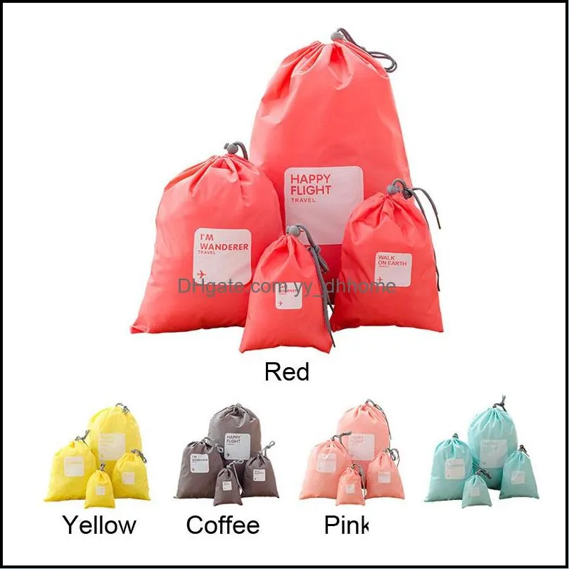 4 pcs/set waterproof travel drawstring storage bag shoe laundry lingerie makeup pouch cosmetic toiletry underwear organizer vt1598 t03