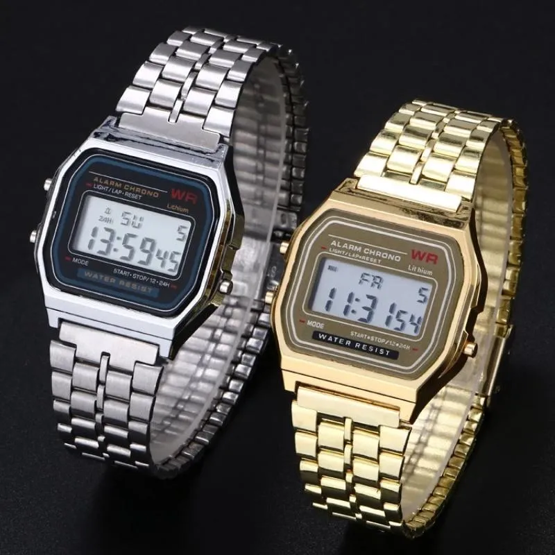 Orologi da polso Donna Orologio Unisex Oro Argento Nero Vintage LED Digitale Sport Militare Elettronico Uomo Presente Regalo Maschile