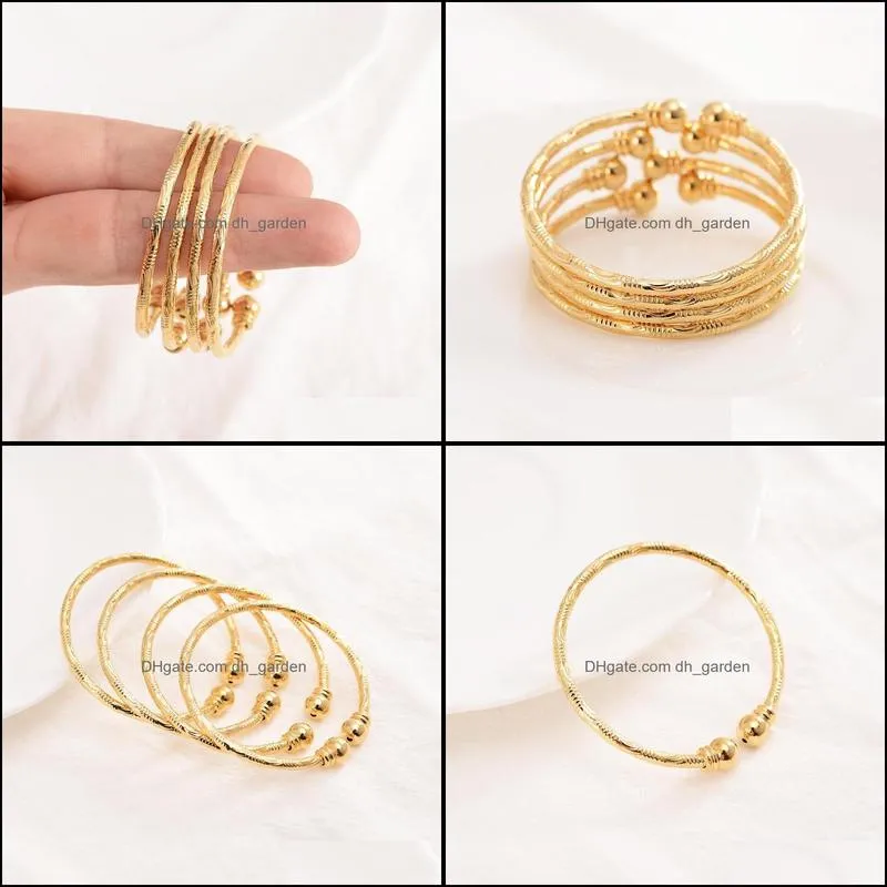 Baby Bangles Ethnic Gold Color Dubai Kids Bracelet Luxury Anklet Child Jewelry Birthday Gift Bangle