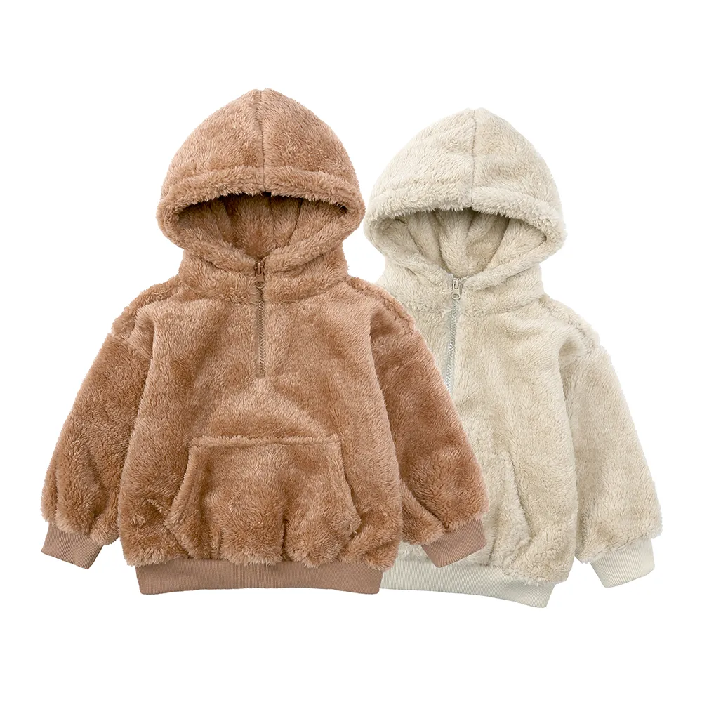 유아 아기 소년 소녀 겨울 재킷 3D 베어 귀 까마귀 코트 모피 양털 퍼지 셰르파 두꺼운 따뜻한 아웃복 어린이 스웨트 셔츠