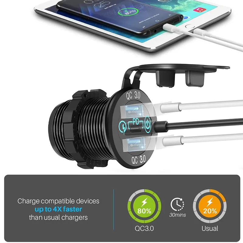 Caricabatteria per auto USB Porta presa per caricabatteria per telefono cellulare automatico Ricarica rapida 3.0 Presa per caricabatterie USB per accessori passat b8 b7 b6 b5
