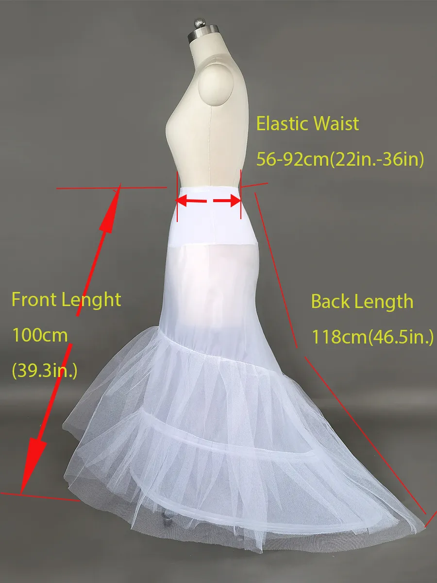 3-Hoop White Mermaid Bridal Women's Long Petticoat - Elegant Wedding Crinoline Underskirt and Accessory 3-Hoop White Mermaid Bridal Women's Long Petticoat - Elegant Wedding Crinoline Underskirt and Accessory