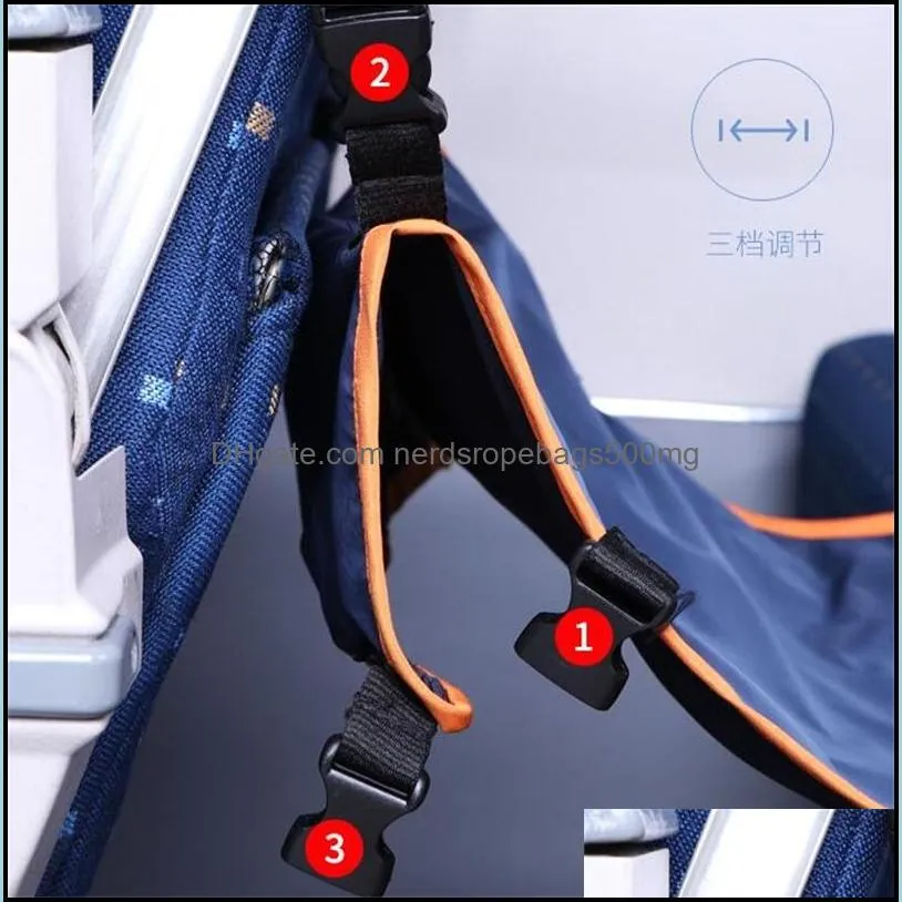 Height Adjustable Footrest Hammock with Inflatable Pillow Seat Cover for Planes Trains Buses 190X40CM 2704 T2