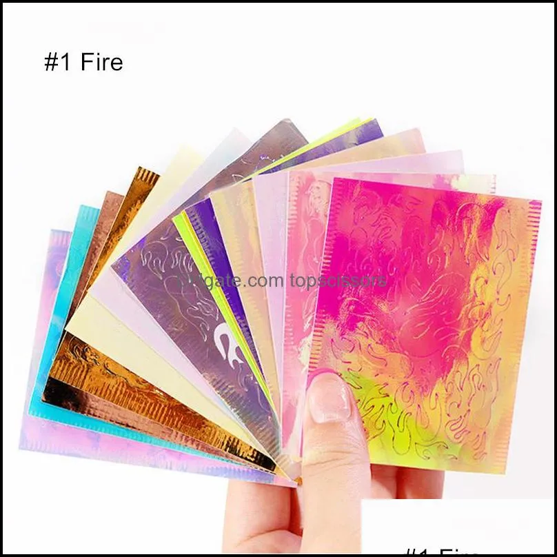 Flame Nail Art Stickers Decals 16 Sheets /Set Nails Decorations Foil Glitter Holographic Laser DIY Transfer Designs Water Sticker