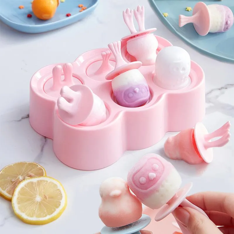 Silicone Ice Cream Mold DIY Homemade Popsicle Moulds Freezer 6 Cells Ice Cube Tray Popsicles Barrel Makers Baking Tools