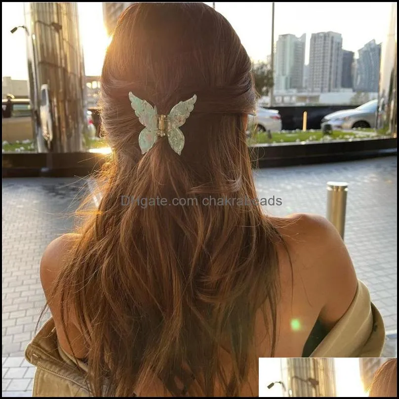 yamog european butterfly model hair clamps for women scrunchies ponytail wash wear claw clips acetic acid alloy animal hairpins hair accessories coffee