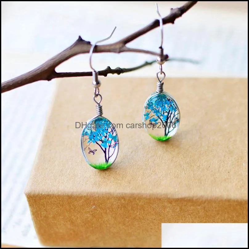 Creative  Dried Flowers Earrings Handmade Romantic 5 Colors Dangle Earring Prevent Allergy Butterfly Drop Ear for Elegant Women