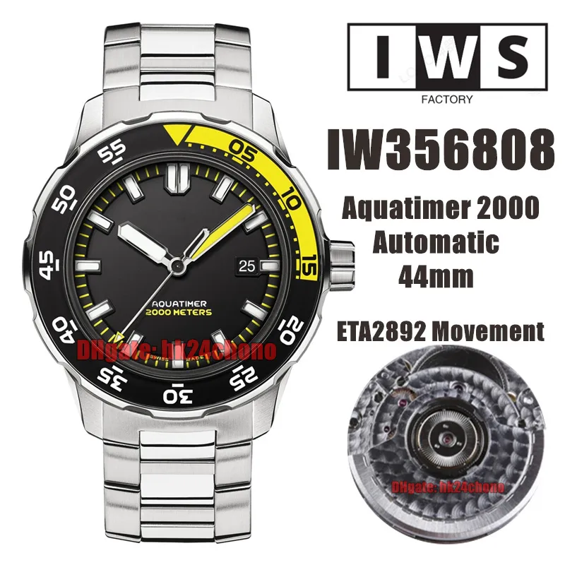 IWSF Orologi di alta qualità 44mm Aquatimer 2000 ETA Cal.2892 Orologio automatico da uomo 356808 Quadrante nero Bracciale in acciaio inossidabile Orologio da polso da uomo