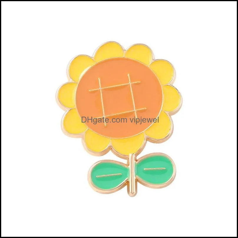 european plant series sunflower model brooches cartoon women alloy flowers lapel pins for unisex children bags sweater hat clothes badges