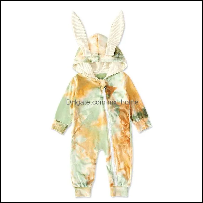 kids rompers girls boys tie dye rabbit ears romper onesies infant toddler hooded jumpsuit spring autumn baby climbing clothes z1918